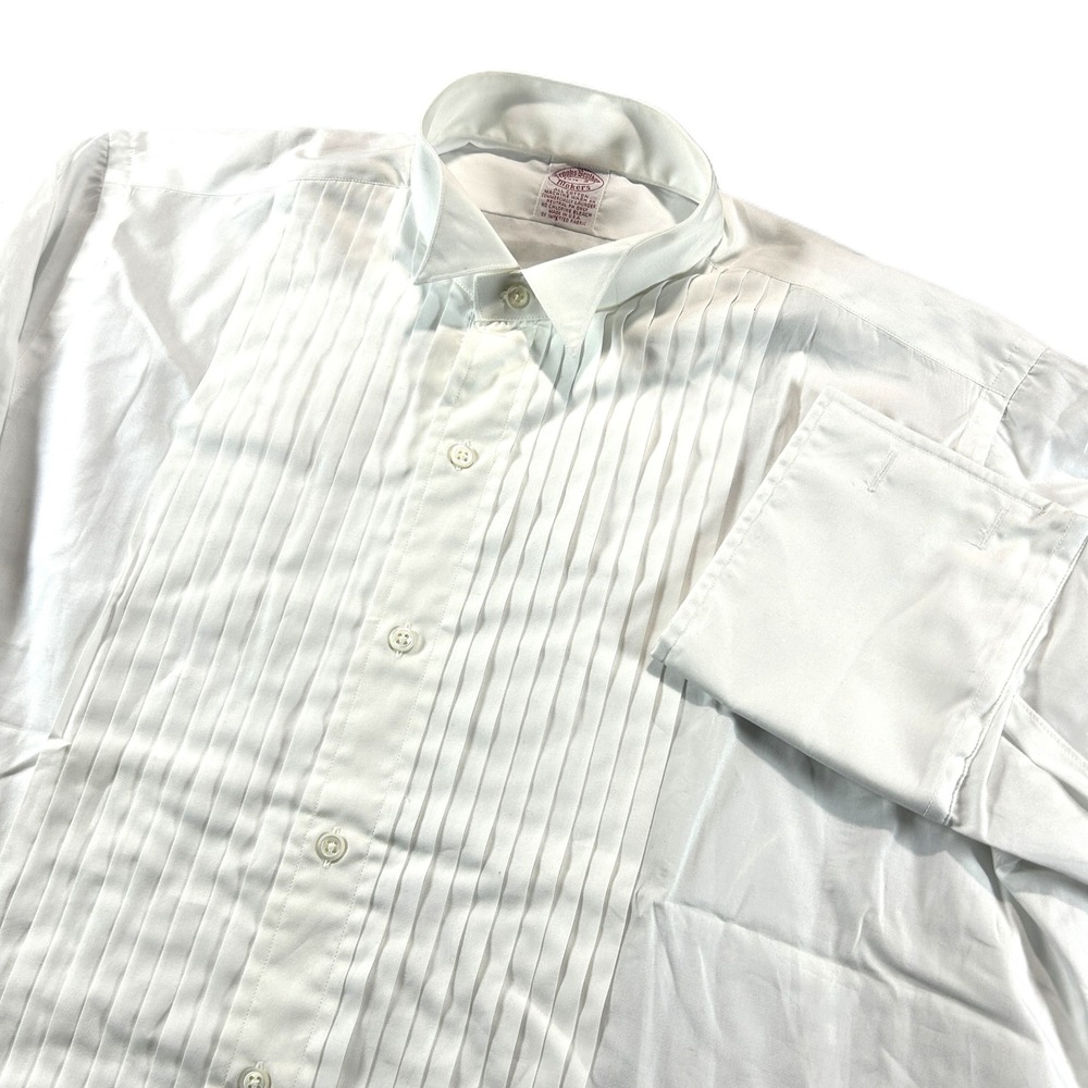 Brooks Brothers Makers Tuxedo Shirt Men 15.5-3 White Pleated Bib French Cuff USA